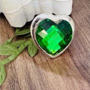 Cocktail Heart-Shaped Green Gemstone Ring- size 7.5